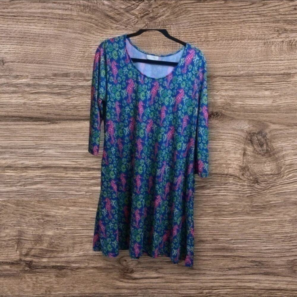 Simply southern seahorse tunic/mini dress. Blue medium.